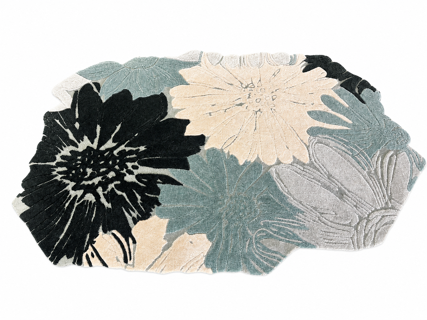 Artistic custom irregular die-cut floral hand-tufted area rug with hand-carved petal details manufactured by China carpet factory