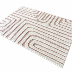 Modern 3D carved geometric concentric arch area rug with high-low cream and terracotta pile manufactured by China carpet factory