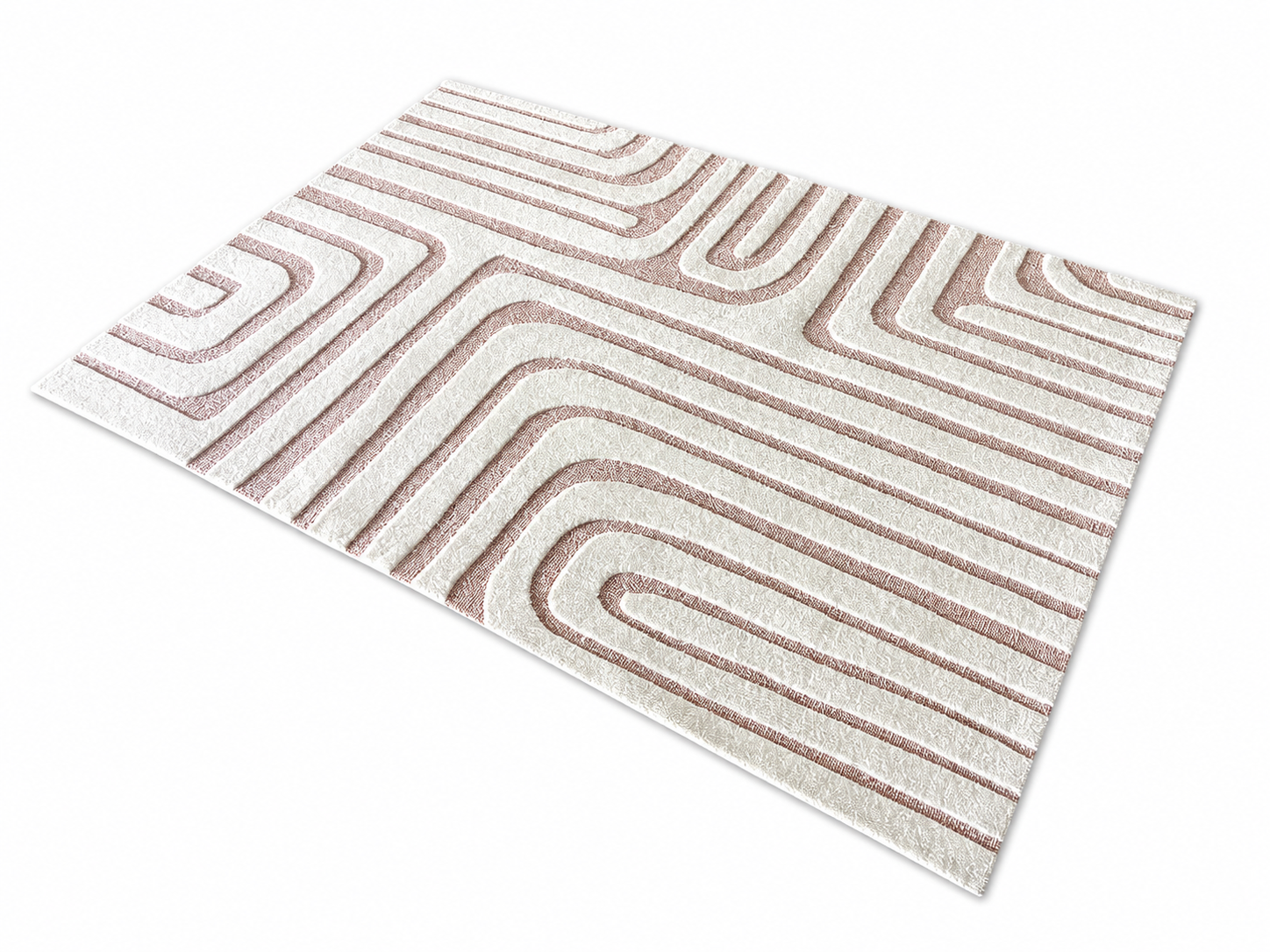 Modern 3D carved geometric concentric arch area rug with high-low cream and terracotta pile manufactured by China carpet factory